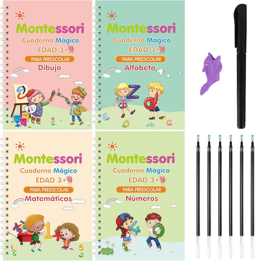 Cuaderno mágico Montessori: 4 cuadernos con bolígrafo y recambios