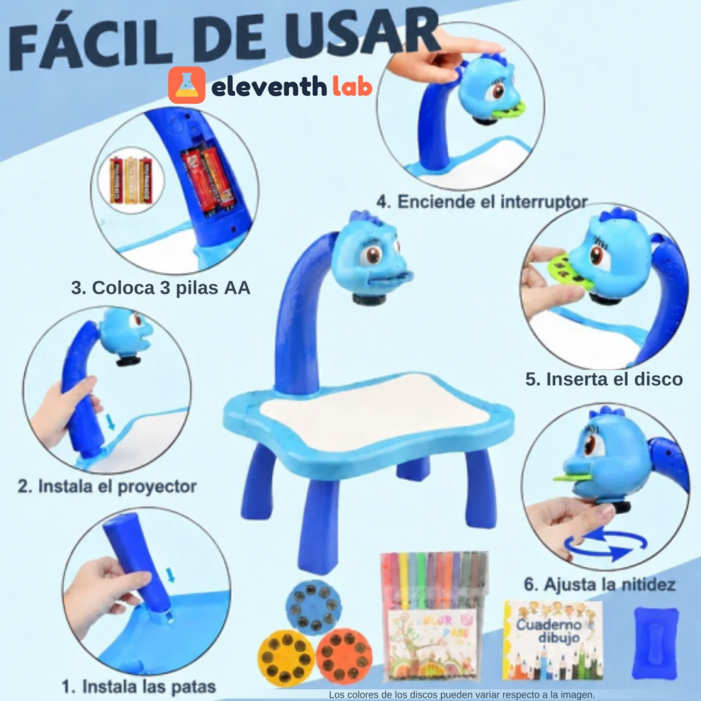 Cómo montar la mesa de dibujo con proyector Dino azul en 6 pasos