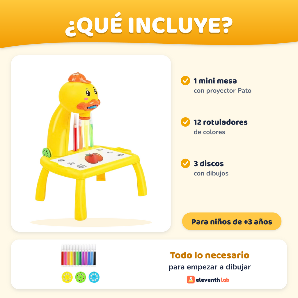 Qué incluye la mini mesa de dibujo con proyector Pato