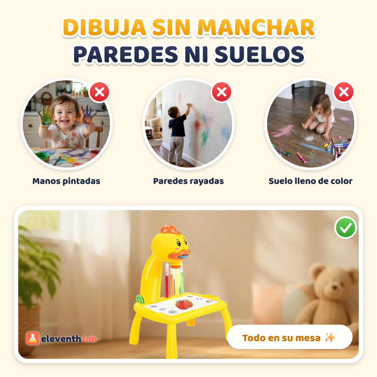 Mini mesa de dibujo Pato: dibujar sin manchar paredes ni suelos