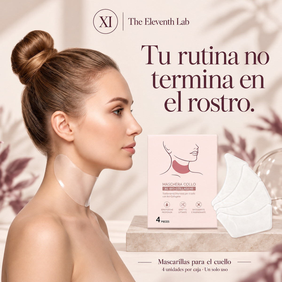 The Eleventh Lab: tu rutina no termina en el rostro. Imagen de marca con mascarilla para el cuello.