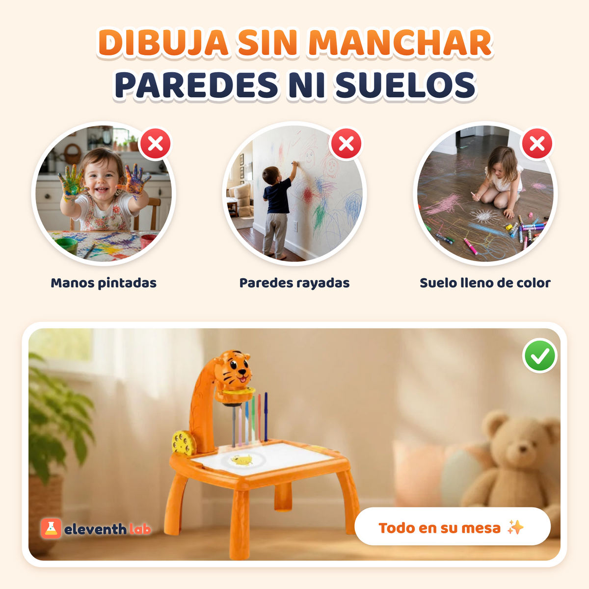 Mesa de dibujo Tigre: dibujar sin manchar paredes ni suelos