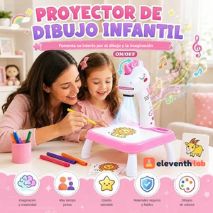 Mesa de dibujo con proyector · Unicornio rosa
