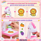 Ajustar la lente y girar el disco del proyector Unicornio rosa